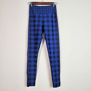 Carbon 38 x Paper Leggings Medium Blue Plaid Athletic Sporty Yoga Gym Workout